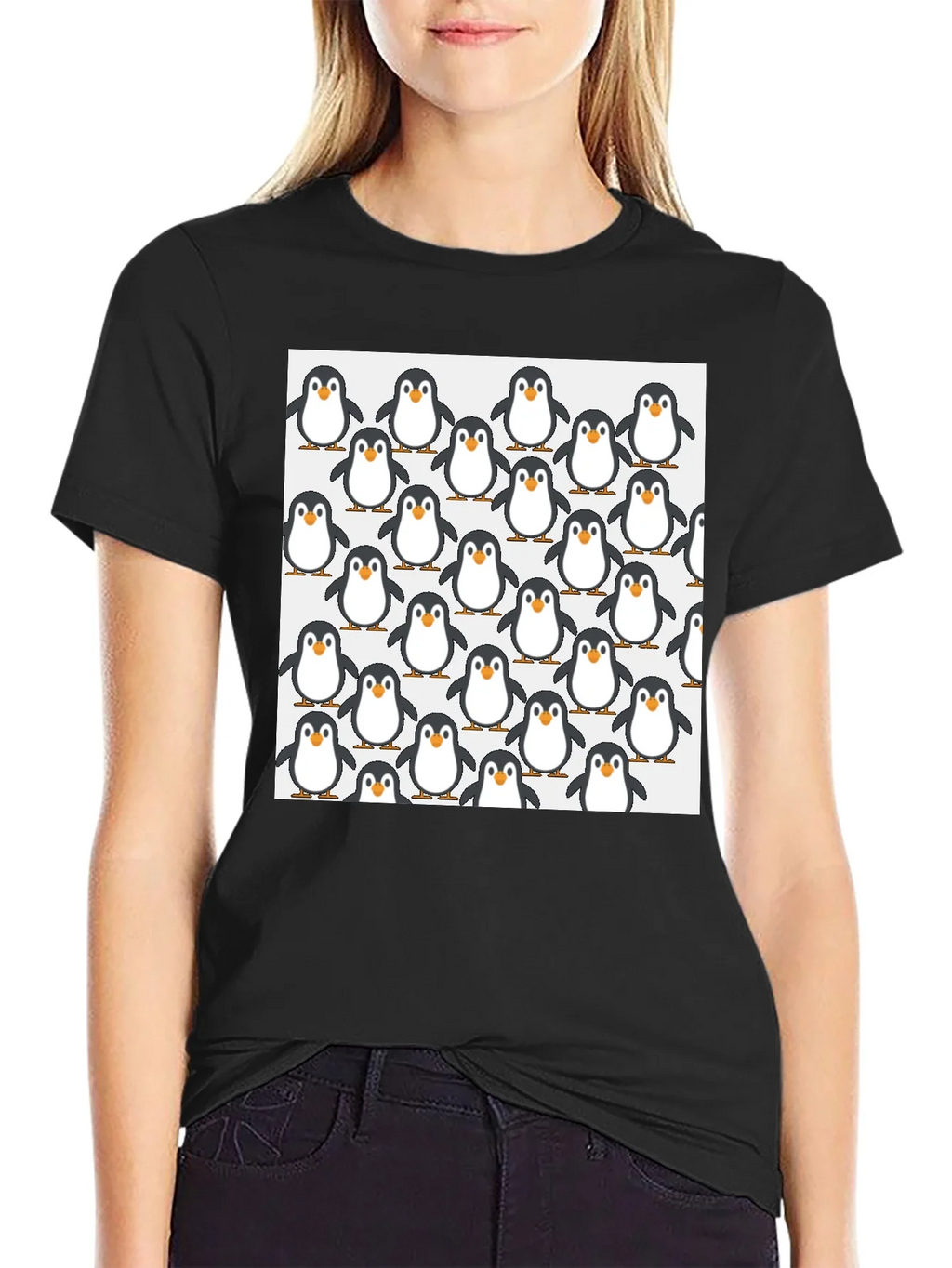 Penguin Pattern Black T-Shirt - Cute Animal Graphic Tee product image 2