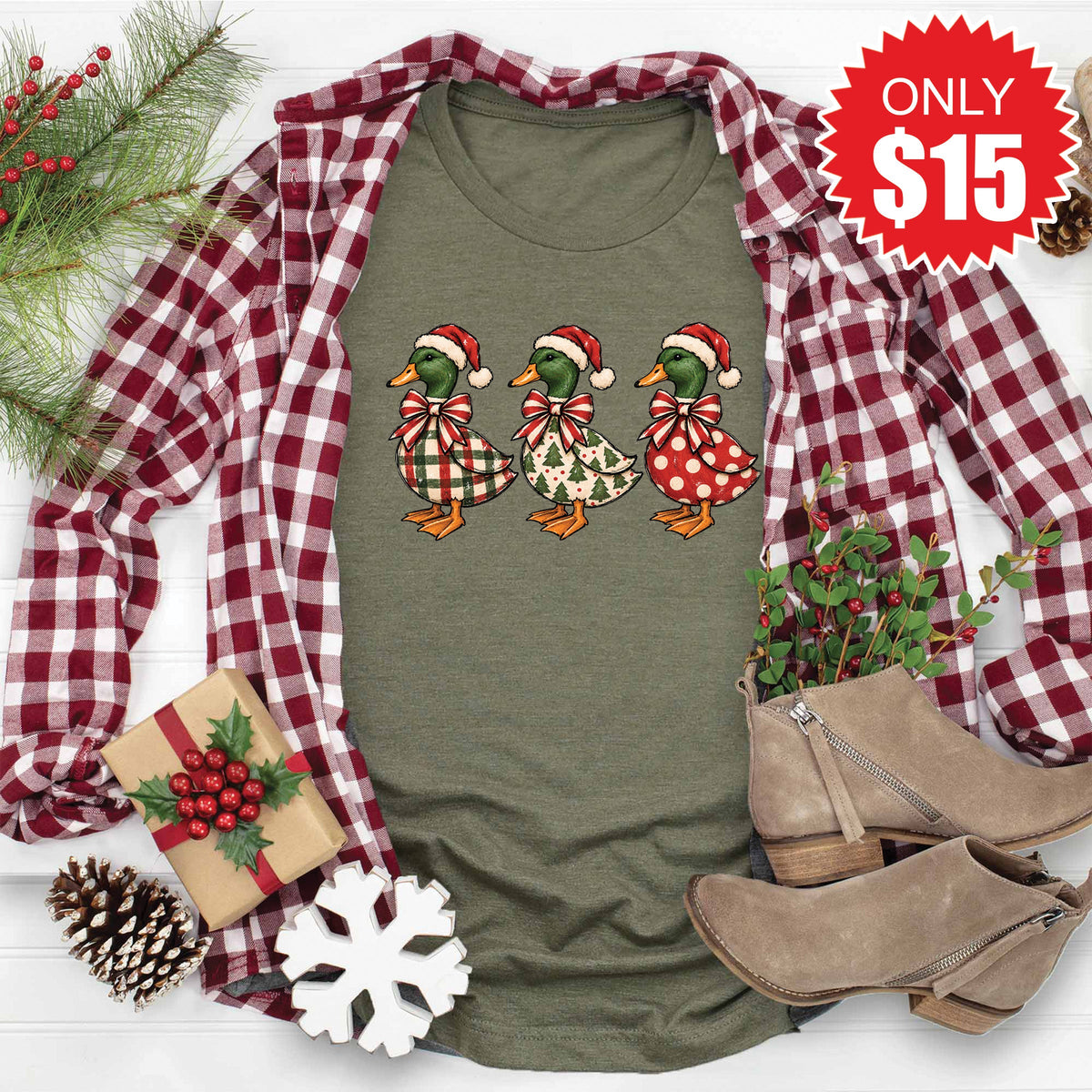 Christmas Duck Tee - Heather Olive - 15 product image 1