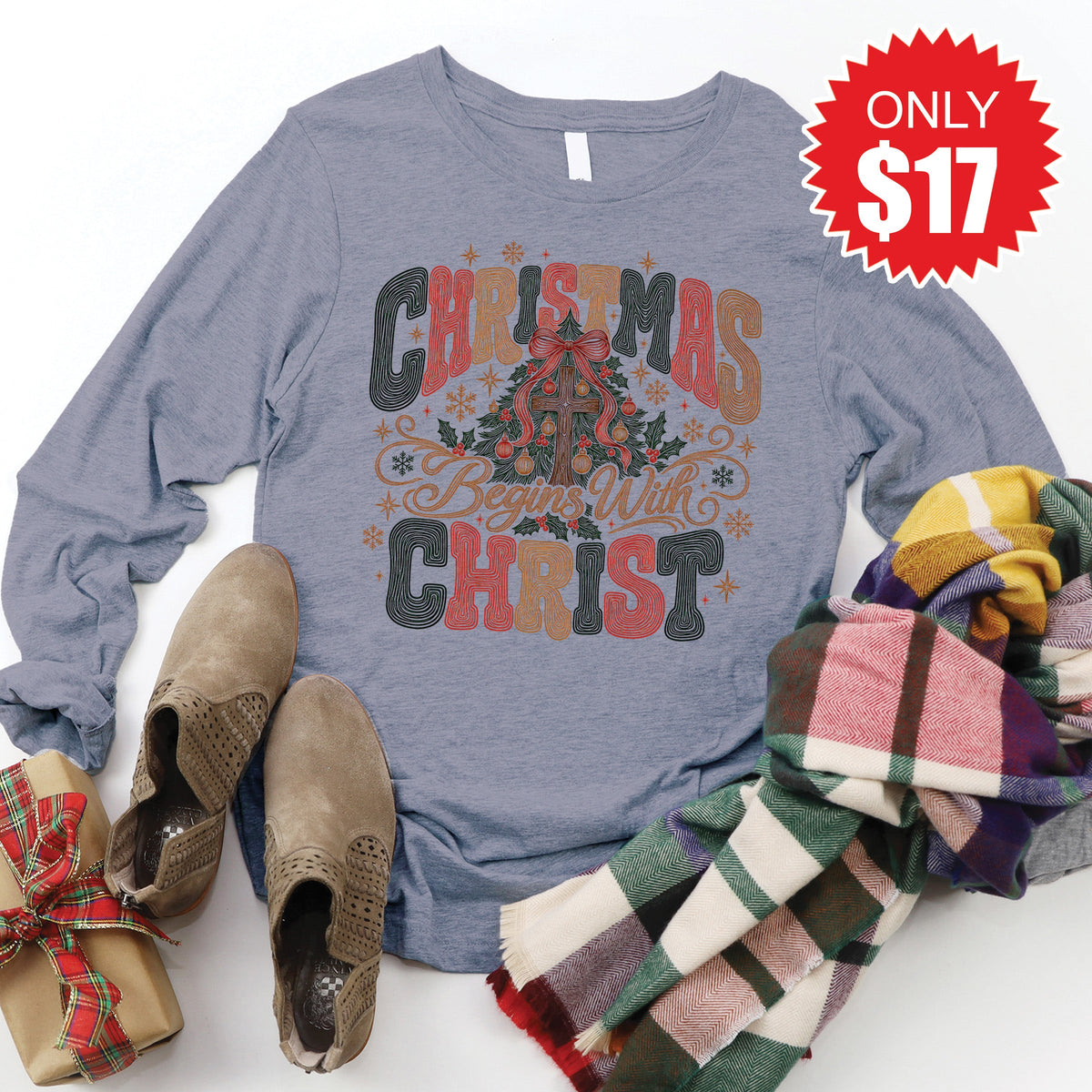 Christmas Begins With Christ Long Sleeve - Heather Storm product image 1