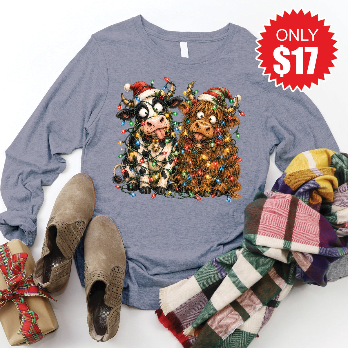 Christmas Cows Long Sleeve - Heather Storm - 17 product image 1