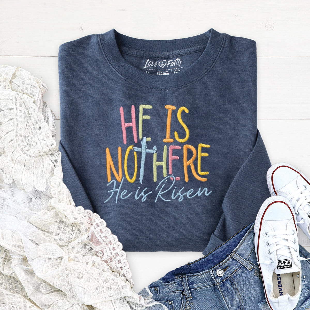 Embroidered He is Not Here Sweatshirt product image 2