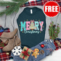 Merry Christmas Varsity Tee - Heather Atlantic - 0
