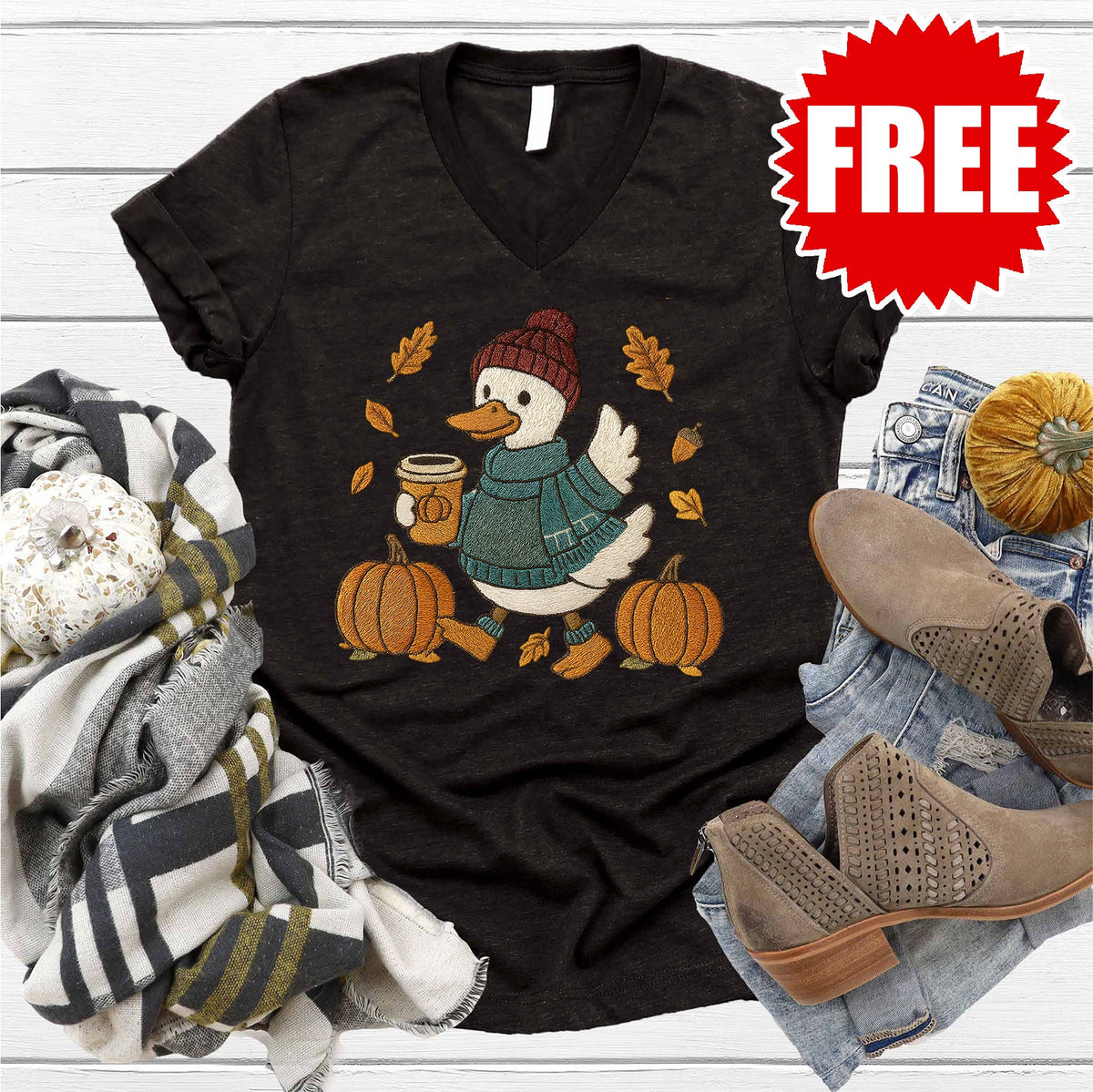 Cozy Season Duck V-Neck - Heather Black - 0