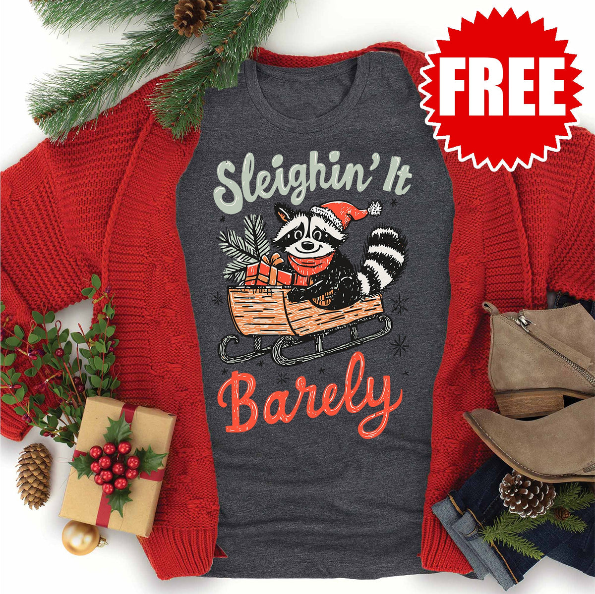 Sleighin' It Barely Tee - Heather Charcoal - 0