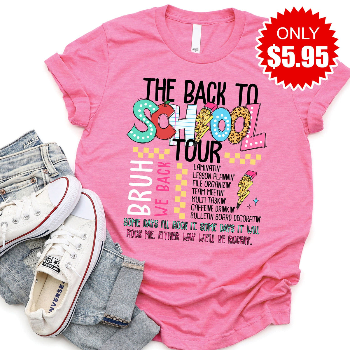 Back to School Tour Tee - Heather Charity Pink - 5.95 product image 1