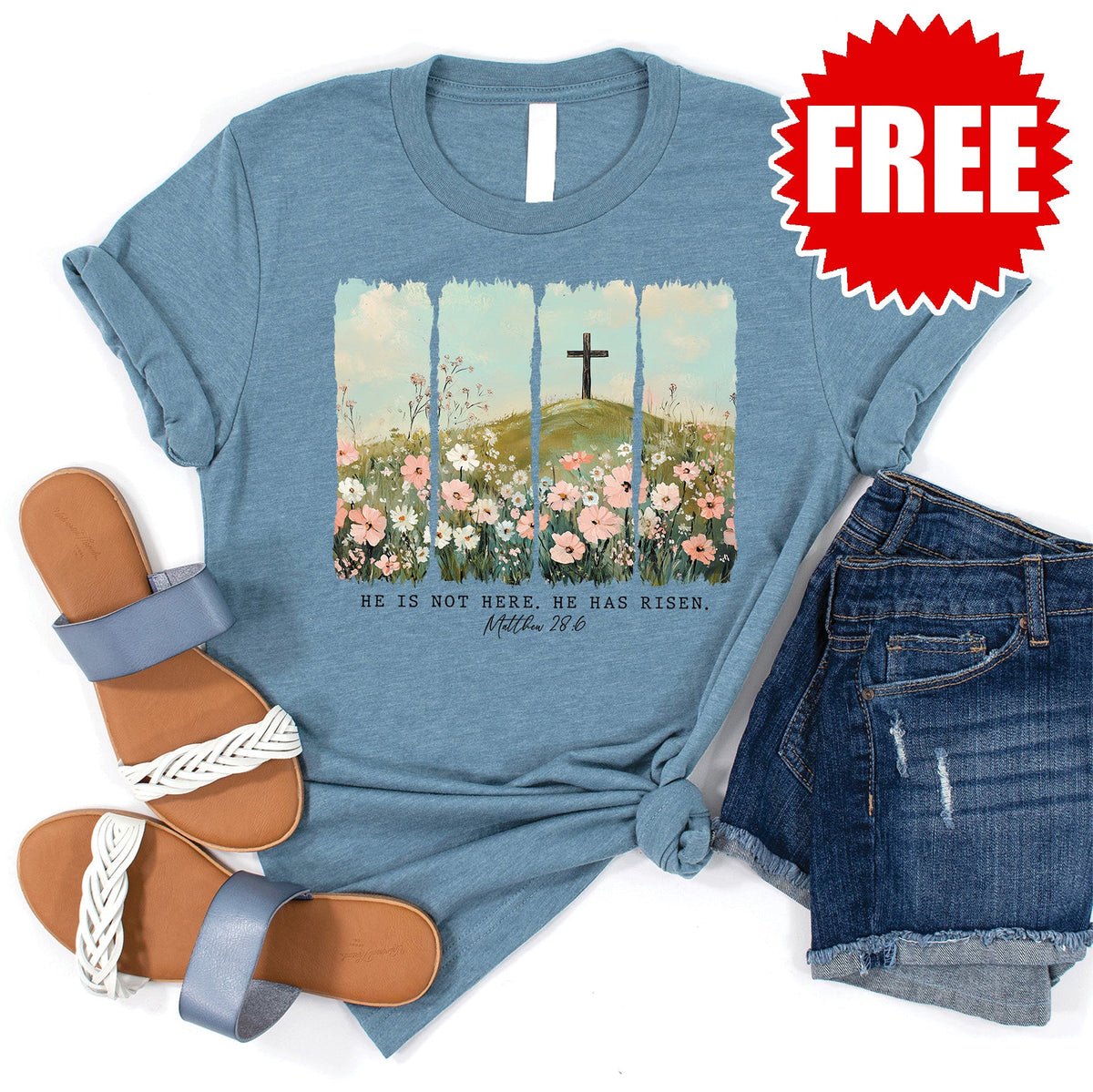 He Is Not Here Tee - Heather Denim