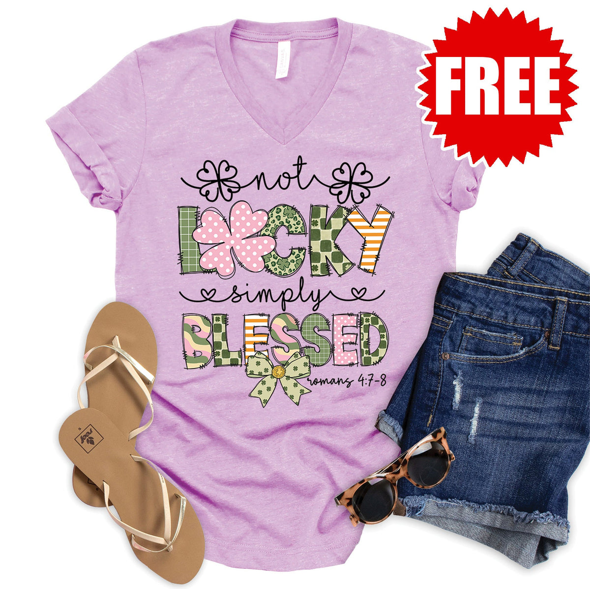 Not Lucky Simply Blessed V-Neck - 0