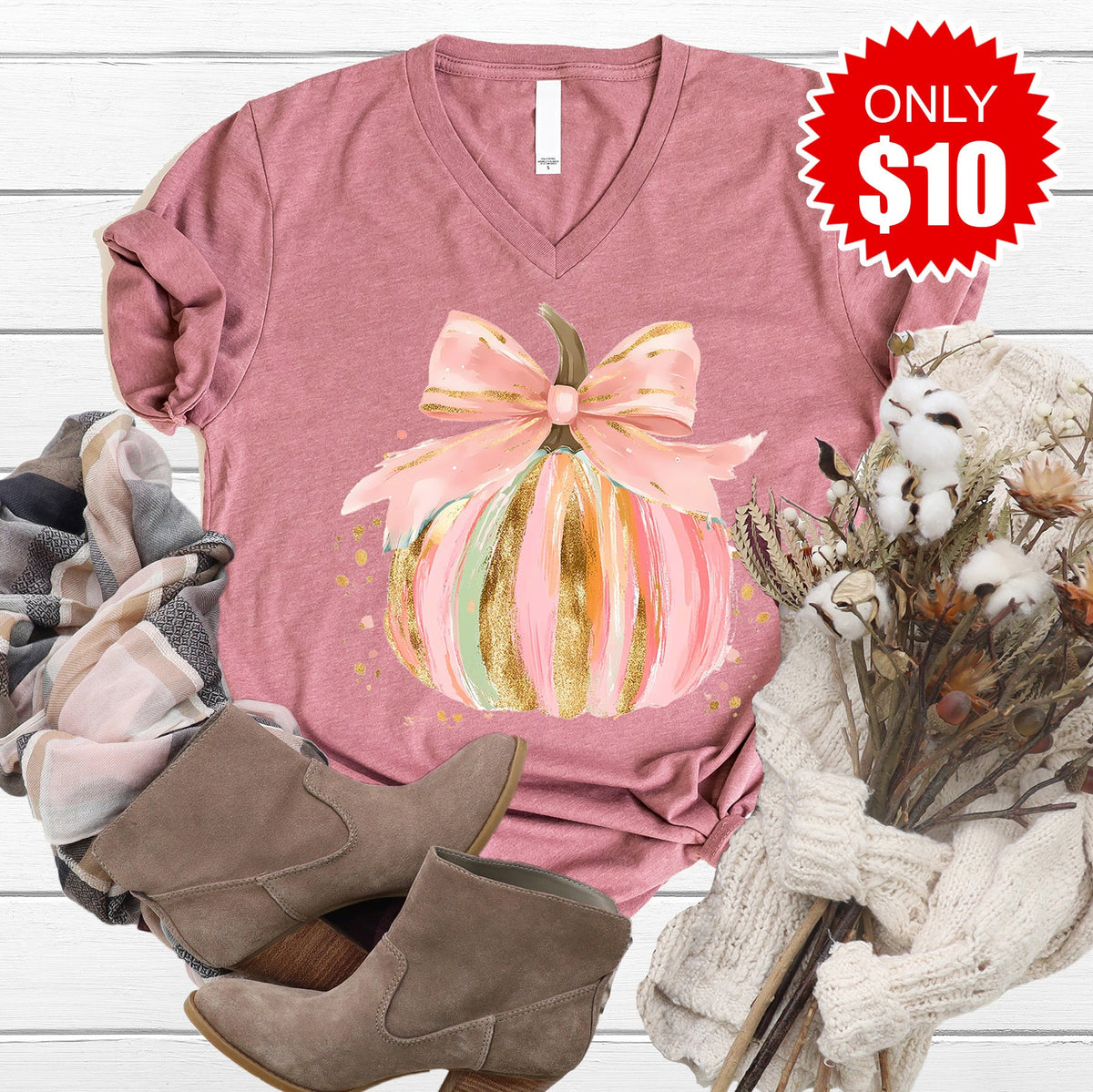 Pink Pumpkin V-Neck - 10