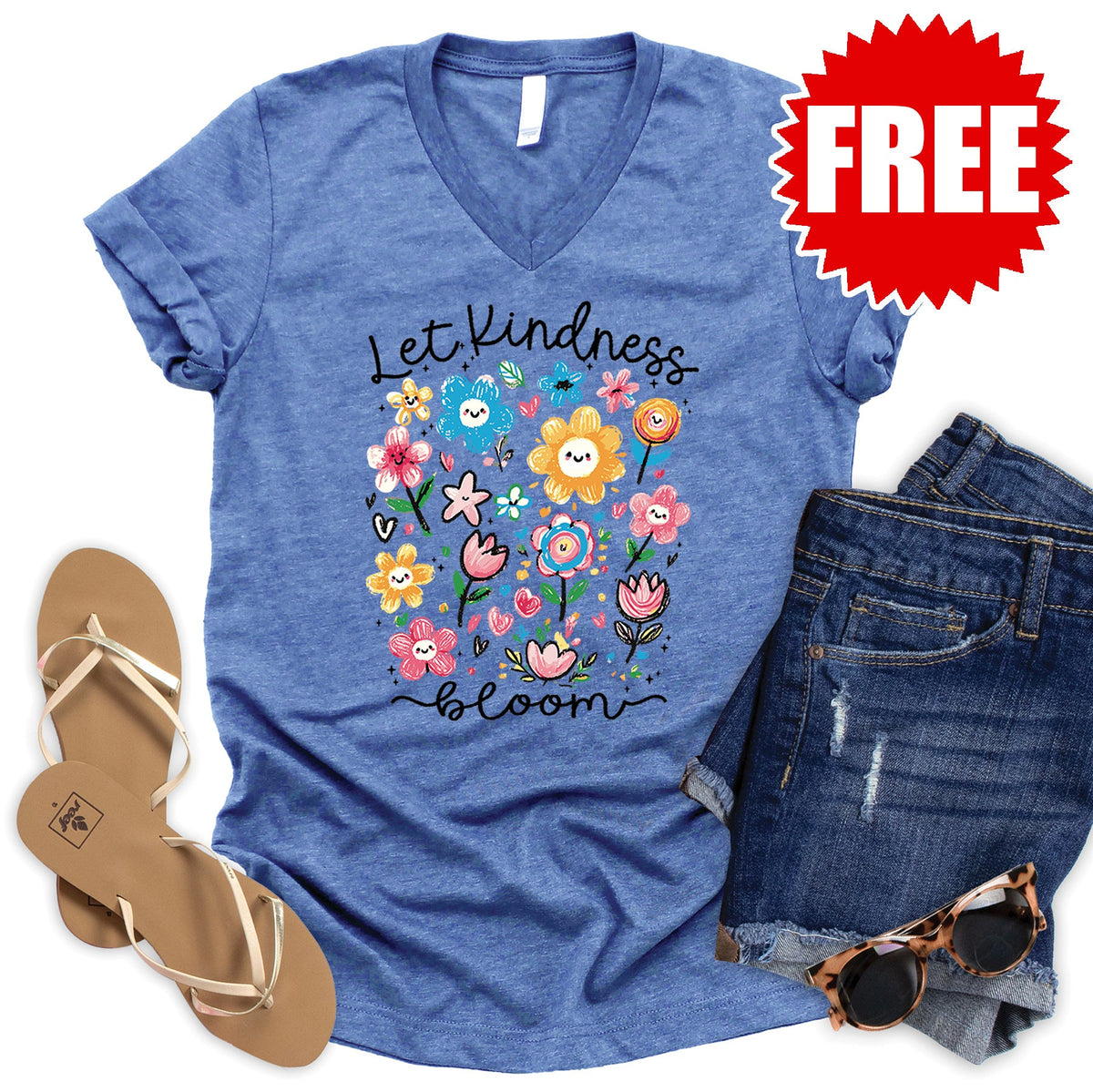 Let Kindness Bloom V-Neck - 0