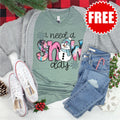 I Need a Snowday V-Neck - Heather Sage - 0