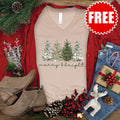 Merry & Bright Trees V-Neck - Heather Sand Dune - 0