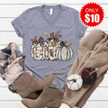 Cow Print Pumpkin V-Neck - 10