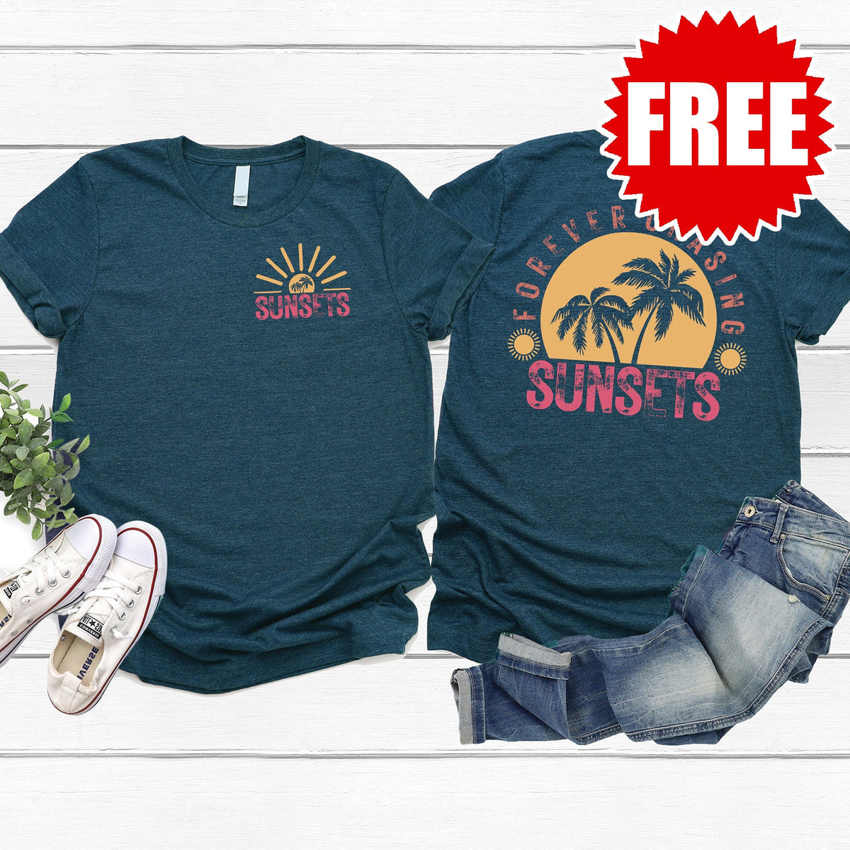 Sunsets Tee - Heather Atlantic - 0
