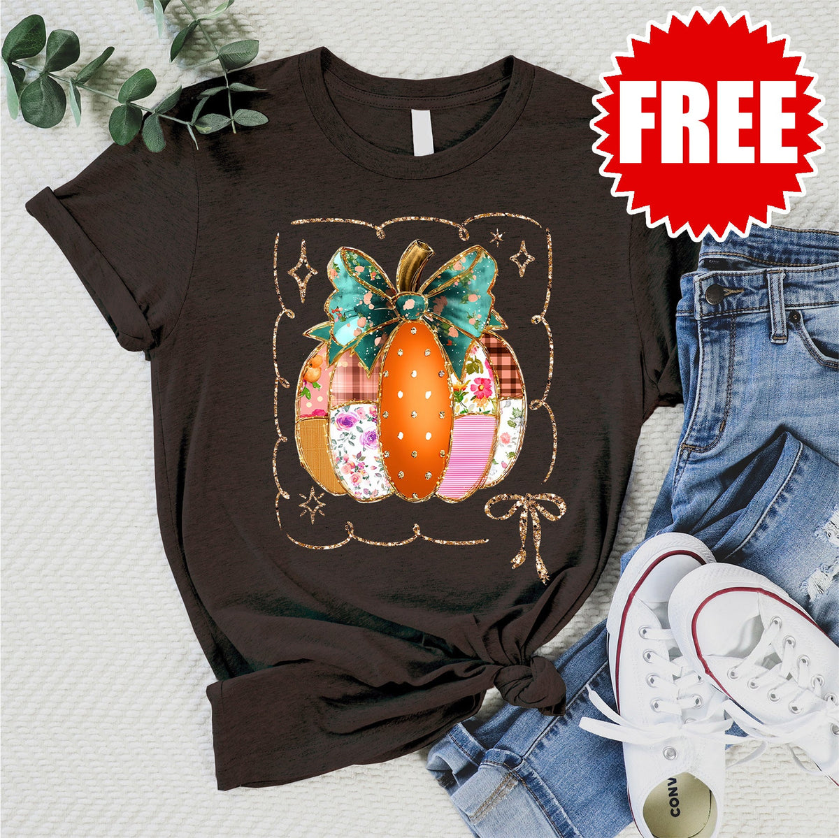 Patchwork Pumpkin Tee - Heather Chocolate - 0