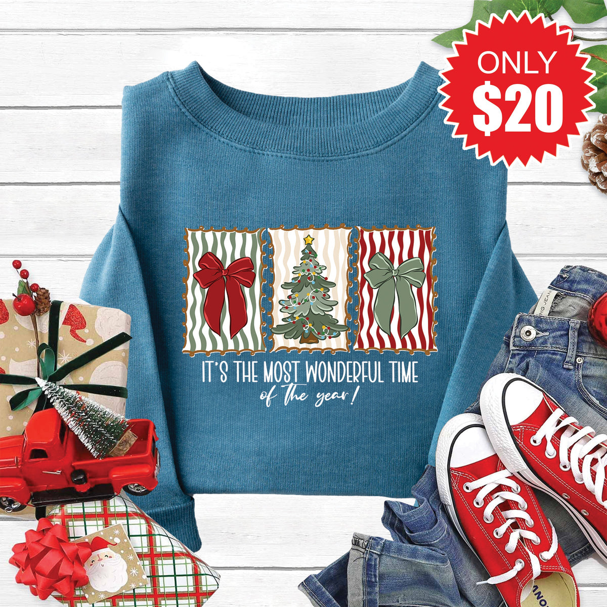 Most Wonderful Time Sweatshirt - Heather Deep Teal - 20 product image 1