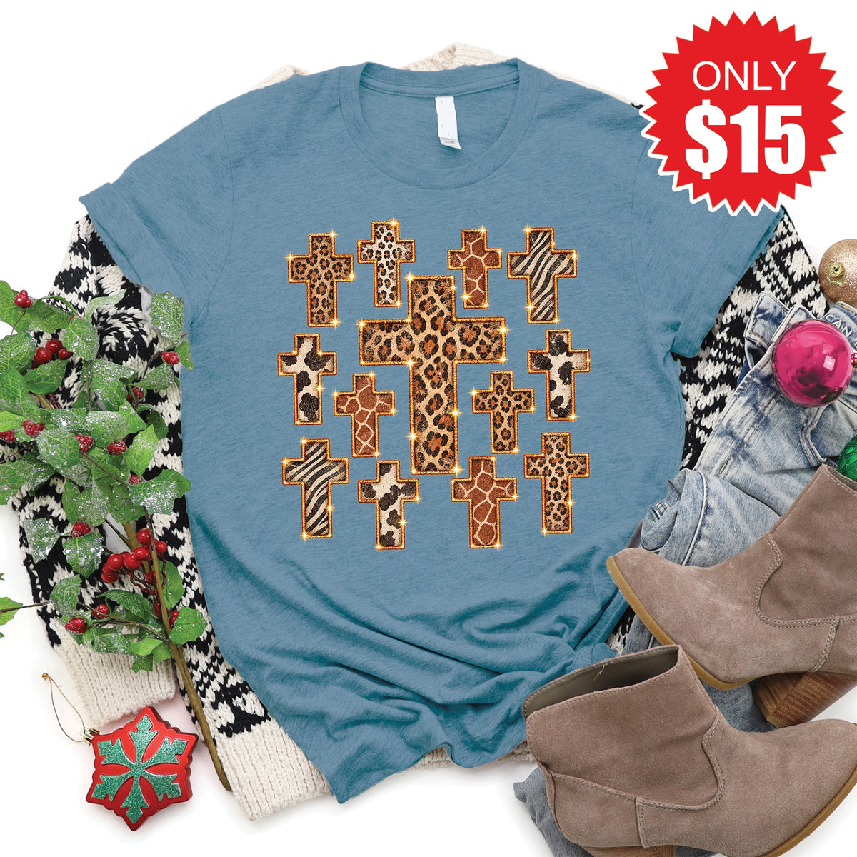 Holiday Cross Tee - Heather Denim - 15 product image 1