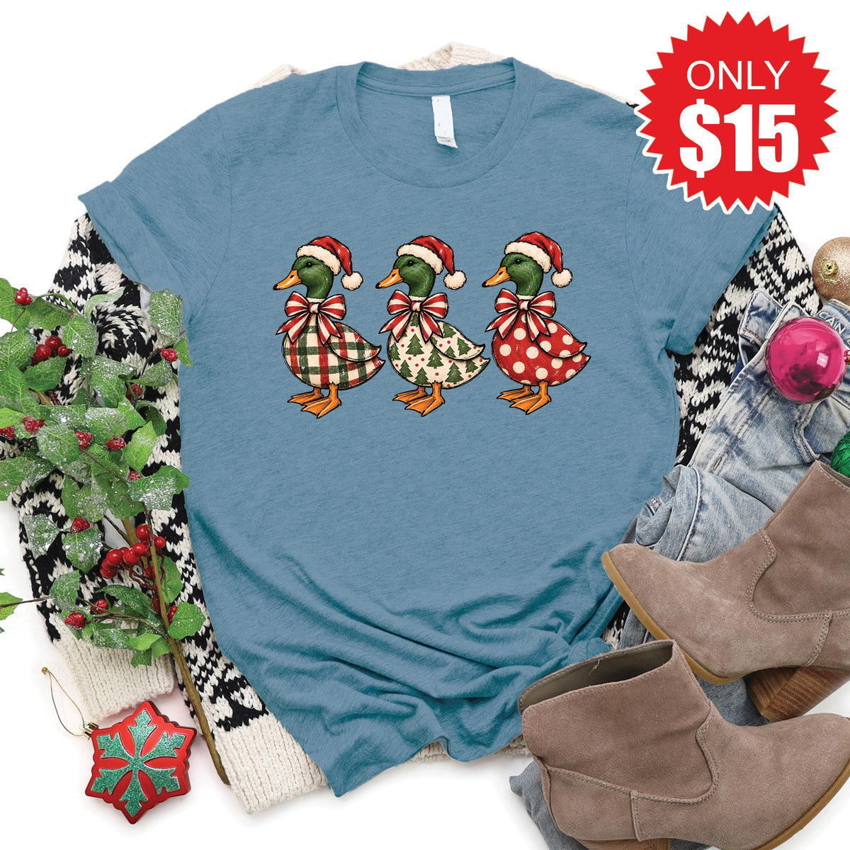 Christmas Duck Tee - Heather Denim - 15 product image 1