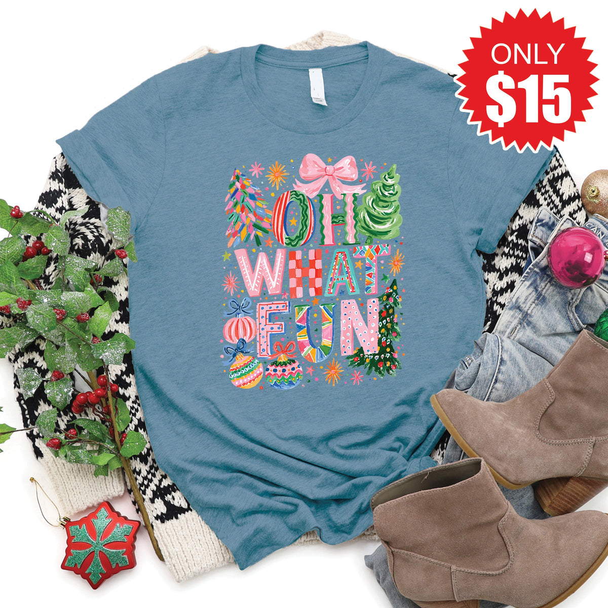 Oh What Fun Tee - Heather Denim - 15 product image 1
