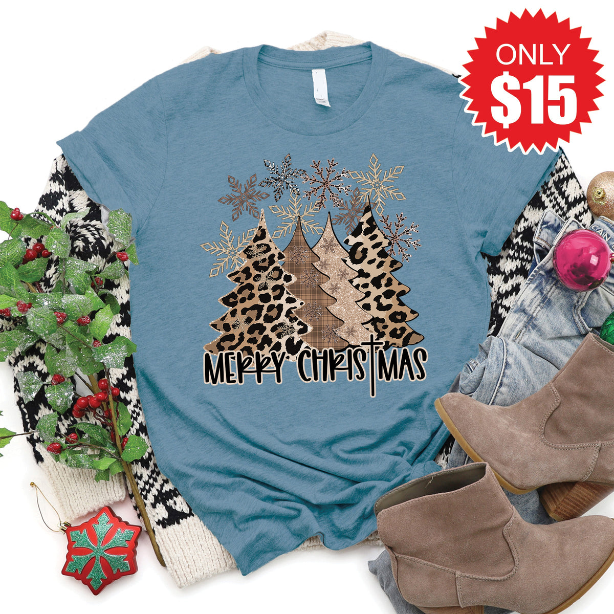 Merry Christmas Tee - Heather Denim - 15 product image 1
