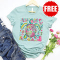 Turtle Floral Tee - Heather Dusty Blue - 0