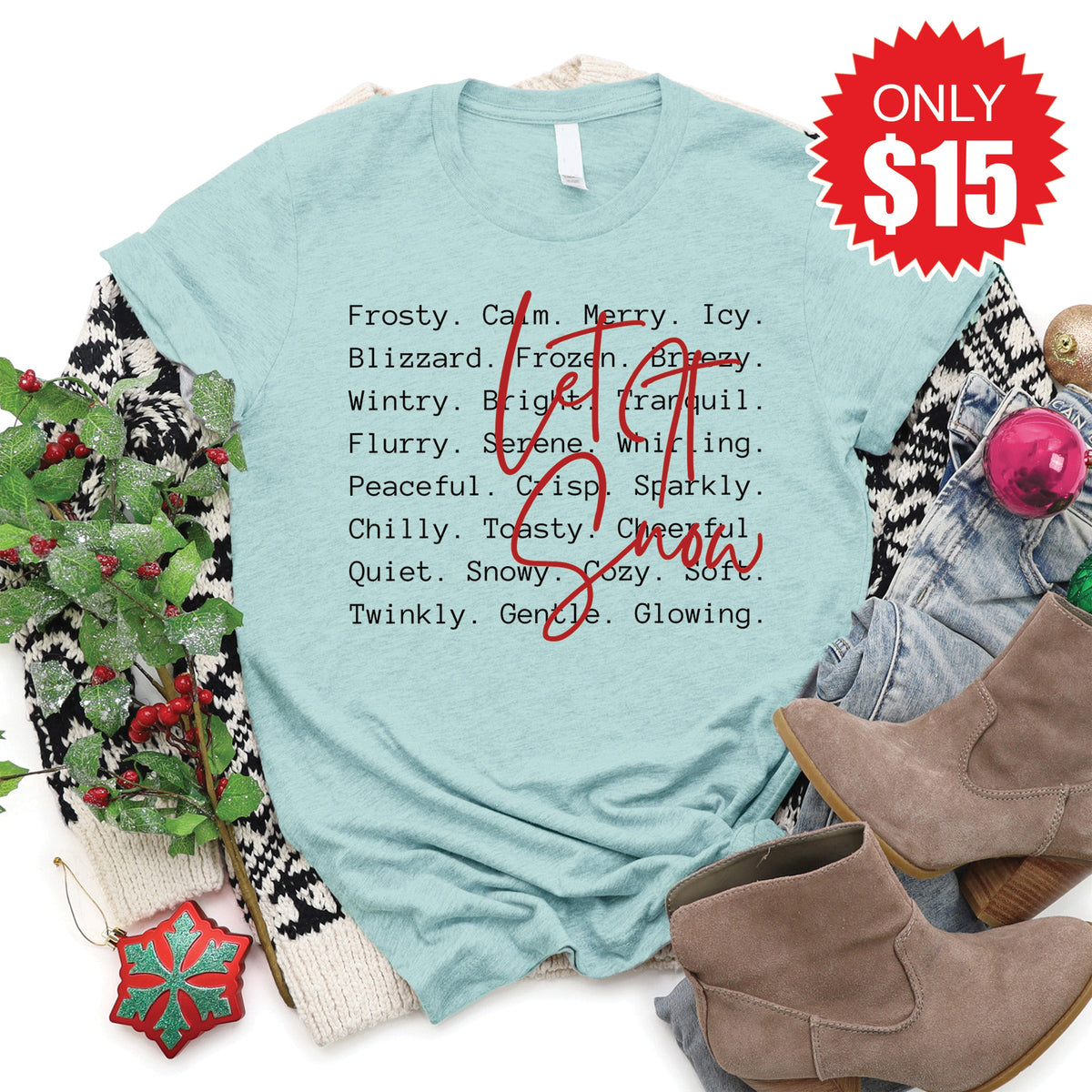 Let It Snow Tee - Heather Dusty Blue - 15 product image 1