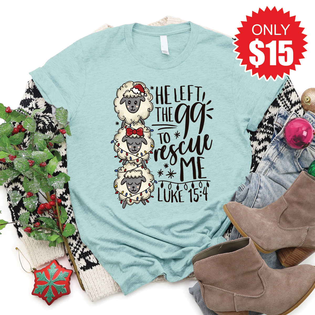 99 Sheep Xmas Tee - Heather Dusty Blue - 15 product image 1