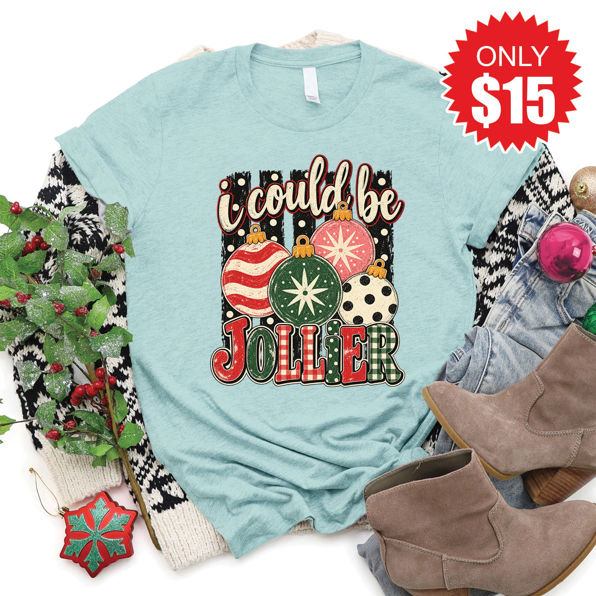 I Could Be Jollier Tee - Heather Dusty Blue - 15 product image 1