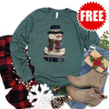 Patchwork Snowman Long Sleeve - Heather Forest - 0