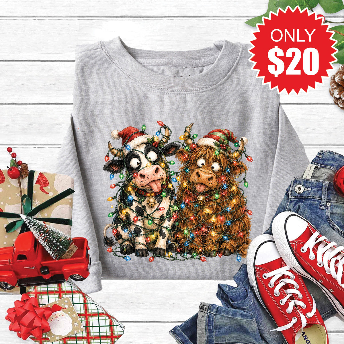 Christmas Cows Sweatshirt - Heather Grey - 20 product image 1