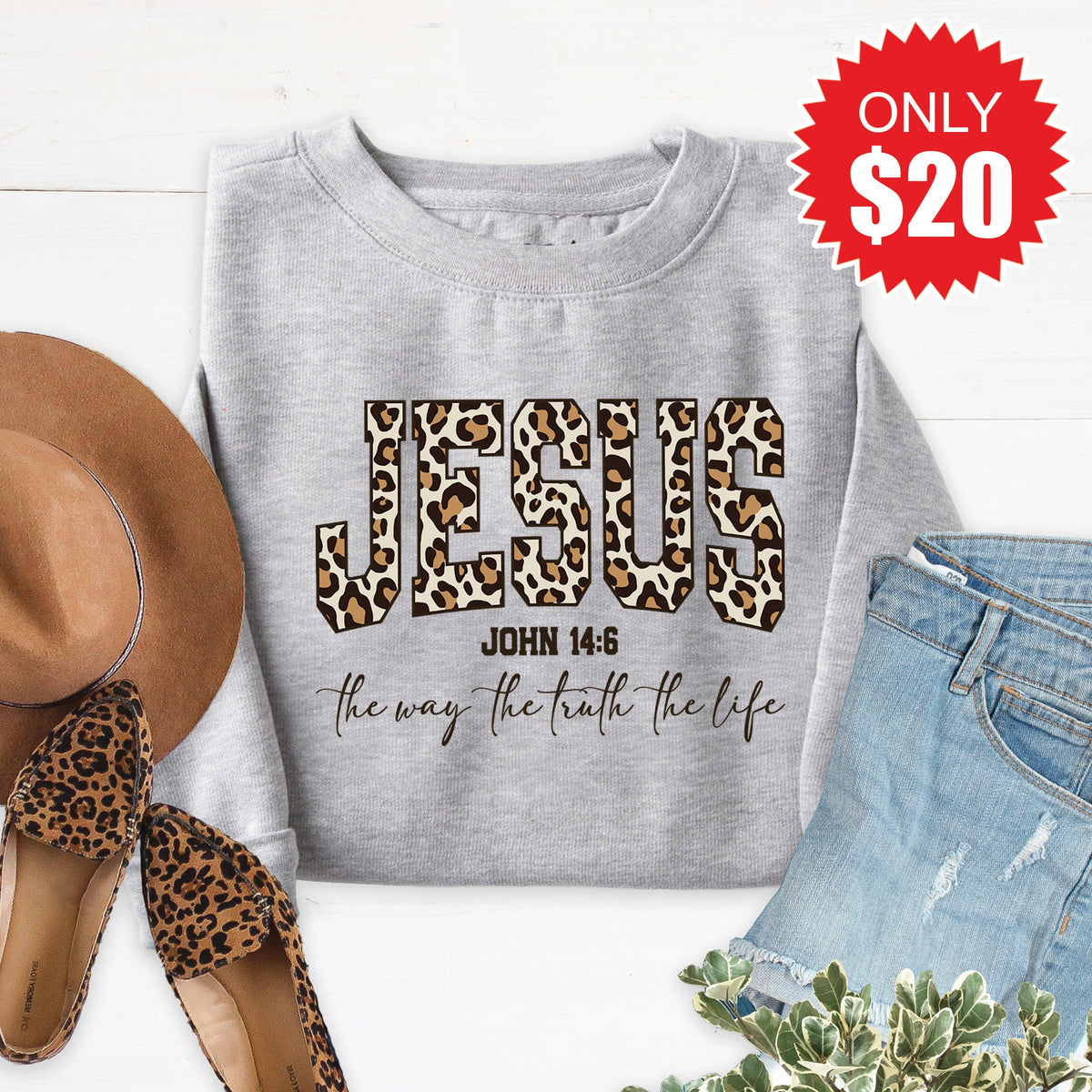 Jesus Leopard Sweatshirt - Heather Grey - 20 product image 1