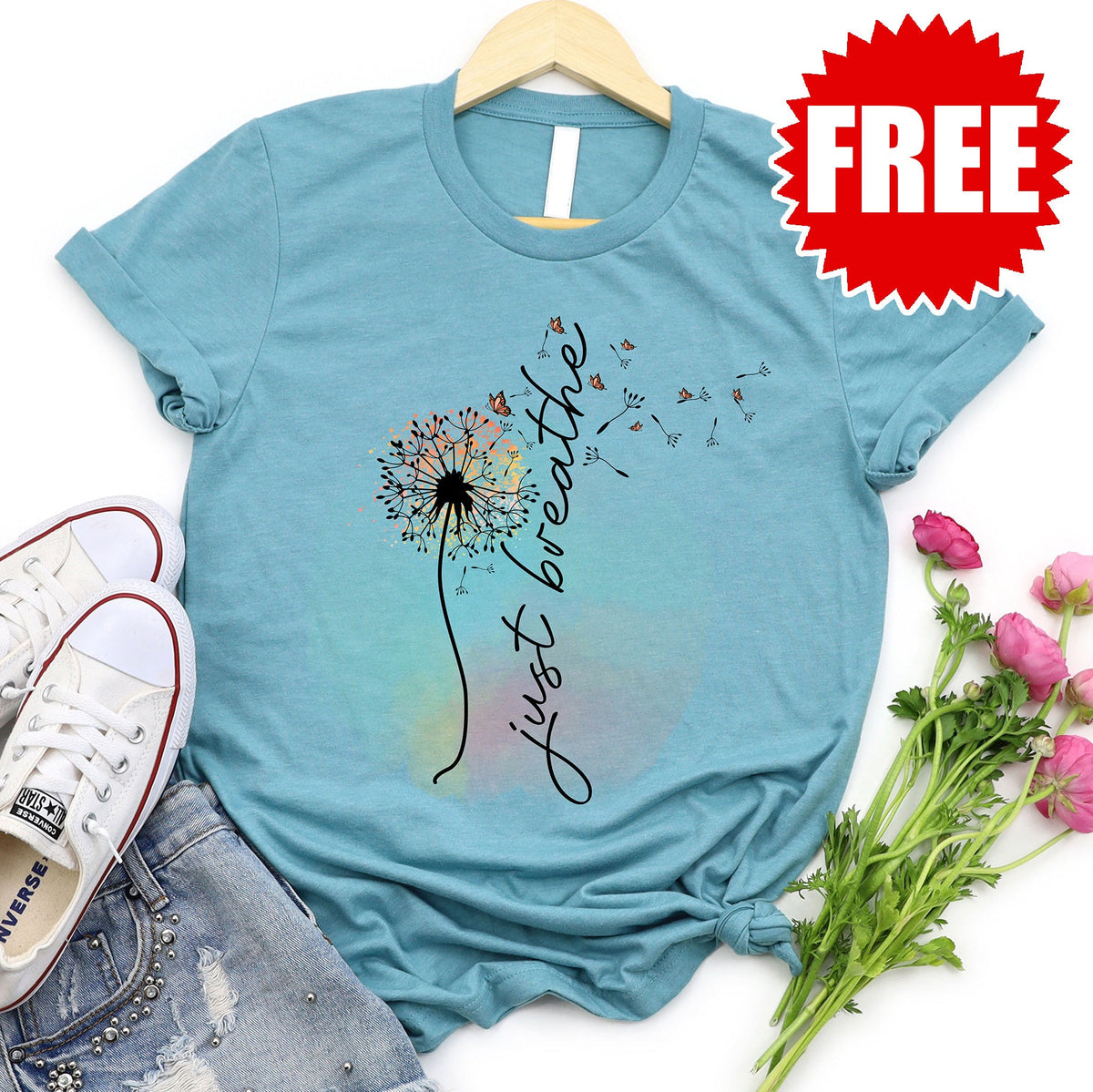 Just Breathe Tee - Heather Lagoon