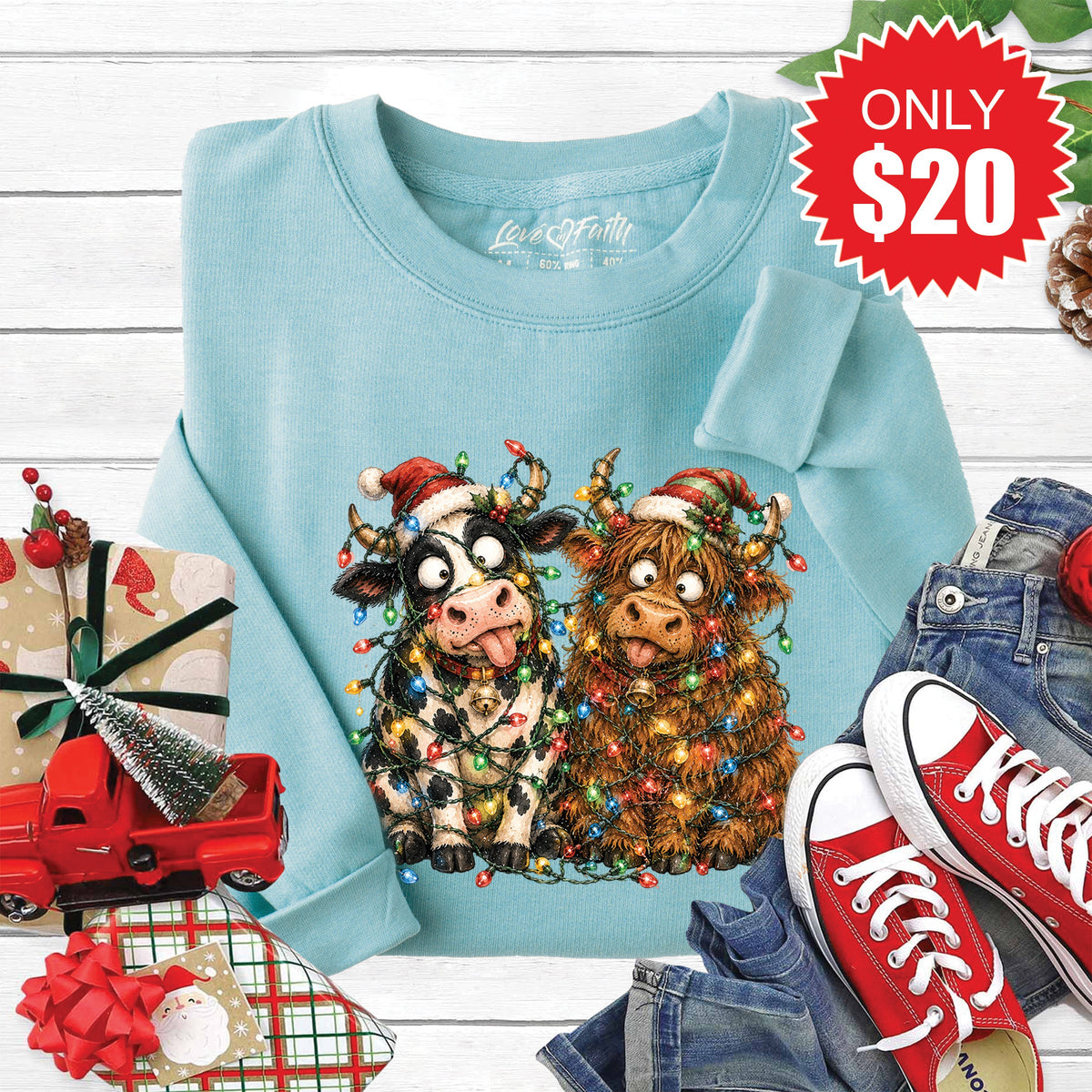 Christmas Cows Sweatshirt - Heather Lagoon - 20 product image 1