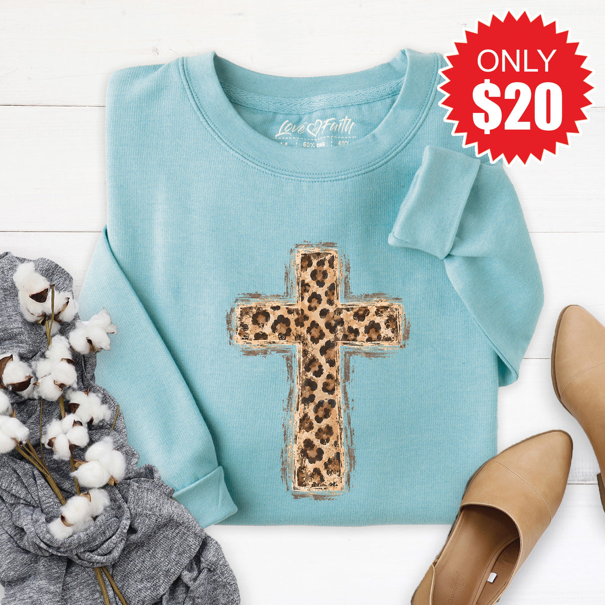 Cross Leopard Sweatshirt - Heather Lagoon - 20 product image 1