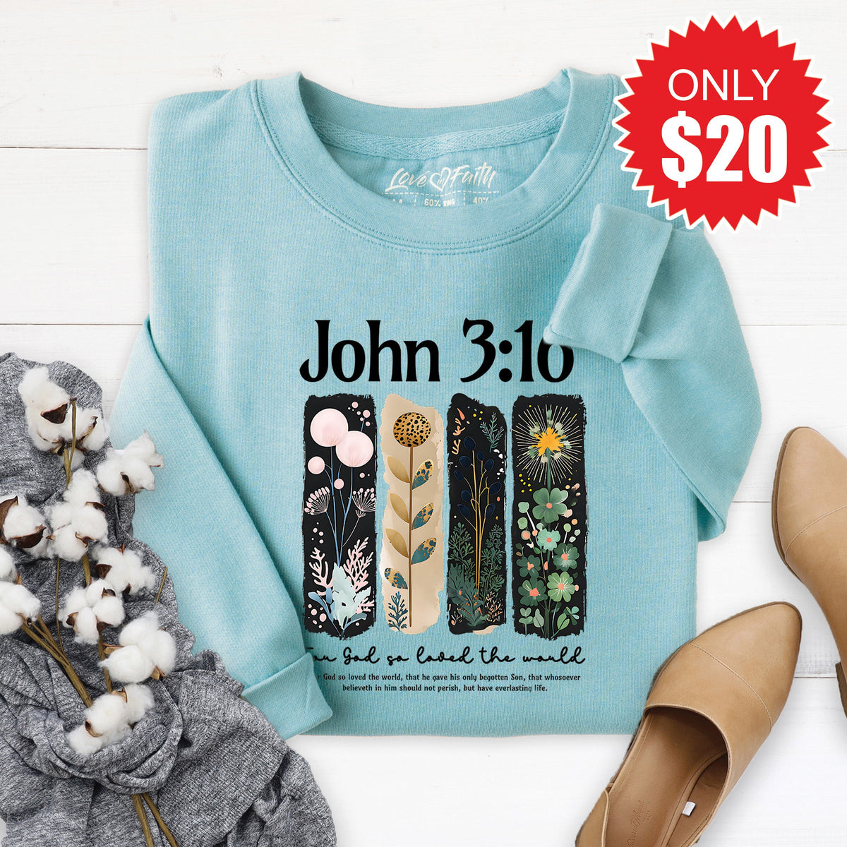 John 3:16 Sweatshirt - Heather Lagoon - 20 product image 1