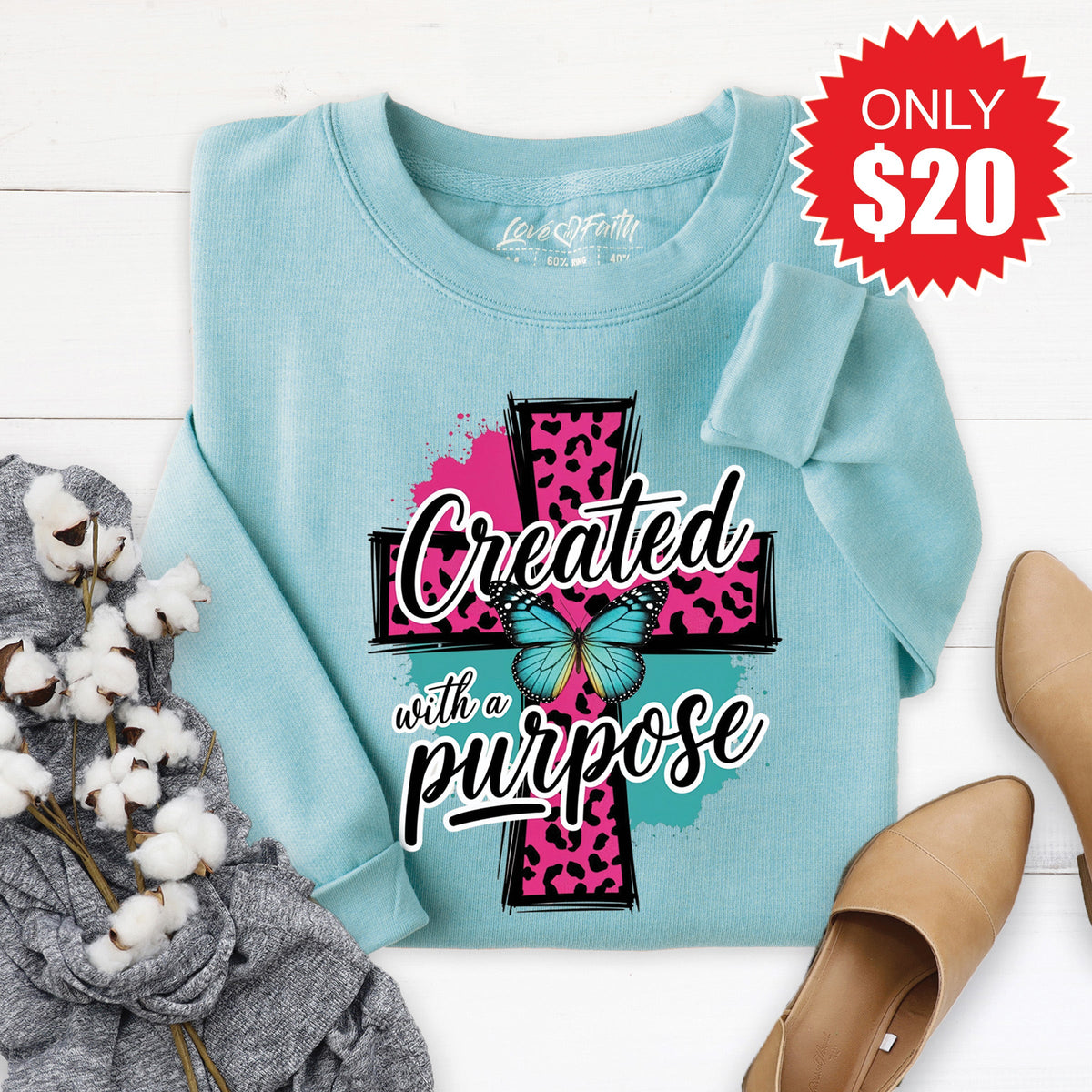 Created With A Purpose Sweatshirt - Heather Lagoon - 20 product image 1