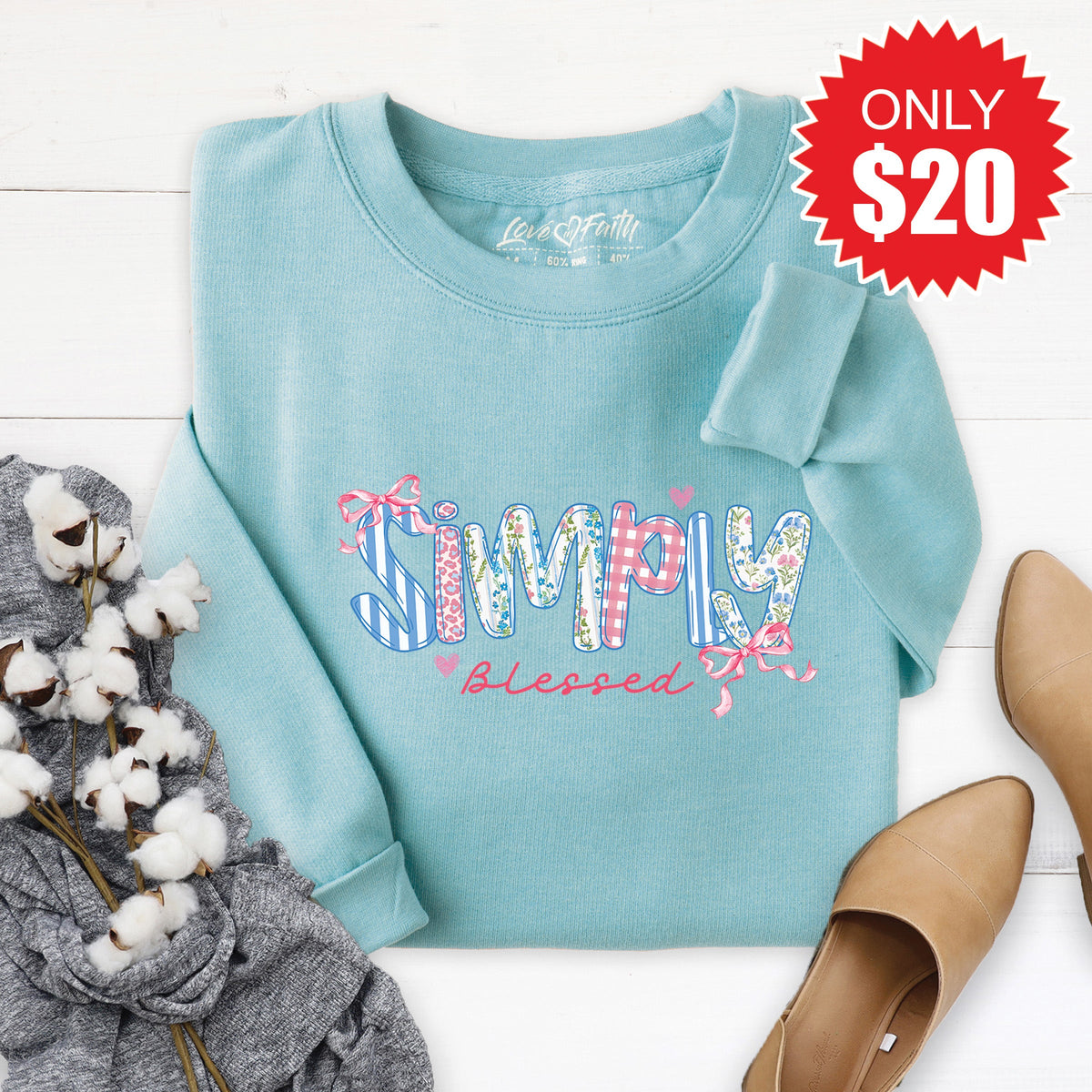 Simply Blessed Sweatshirt - Heather Lagoon - 20 product image 1