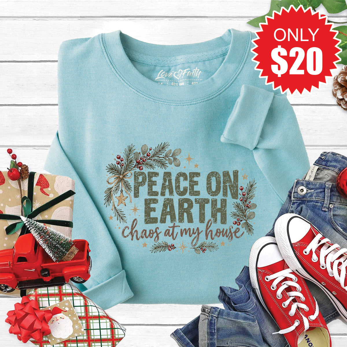 Peace On Earth Sweatshirt - Heather Lagoon - 20 product image 1