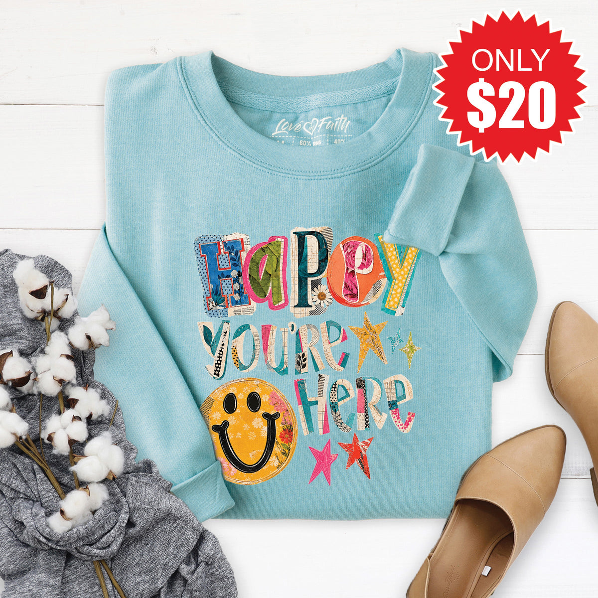 Happy You're Here Sweatshirt - Heather Lagoon - 20 product image 1
