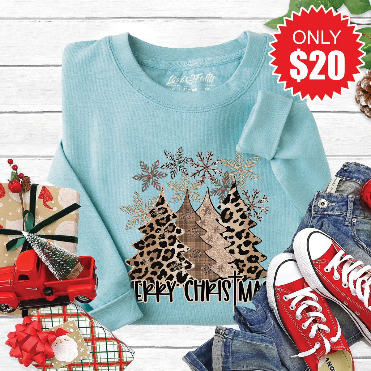 Merry Christmas Sweatshirt - Heather Lagoon - 20 product image 1