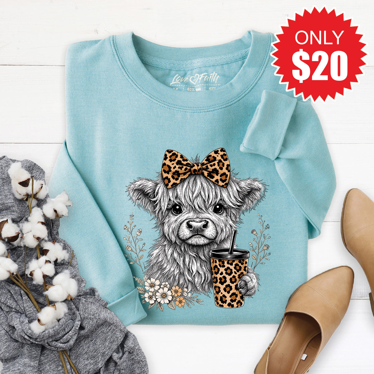 Highland Cow Sweatshirt - Heather Lagoon - 20 product image 1