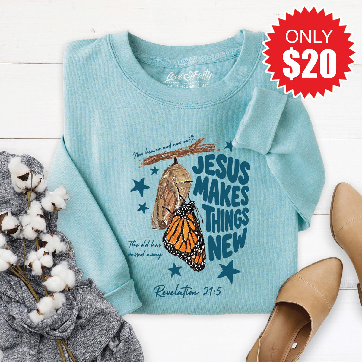 Jesus Makes Things New Sweatshirt - Heather Lagoon - 20 product image 1