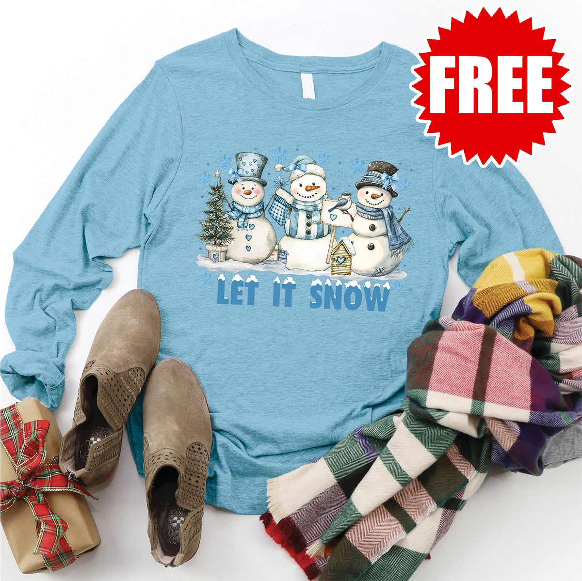 Let it Snow Long Sleeve - Heather Lagoon - 0