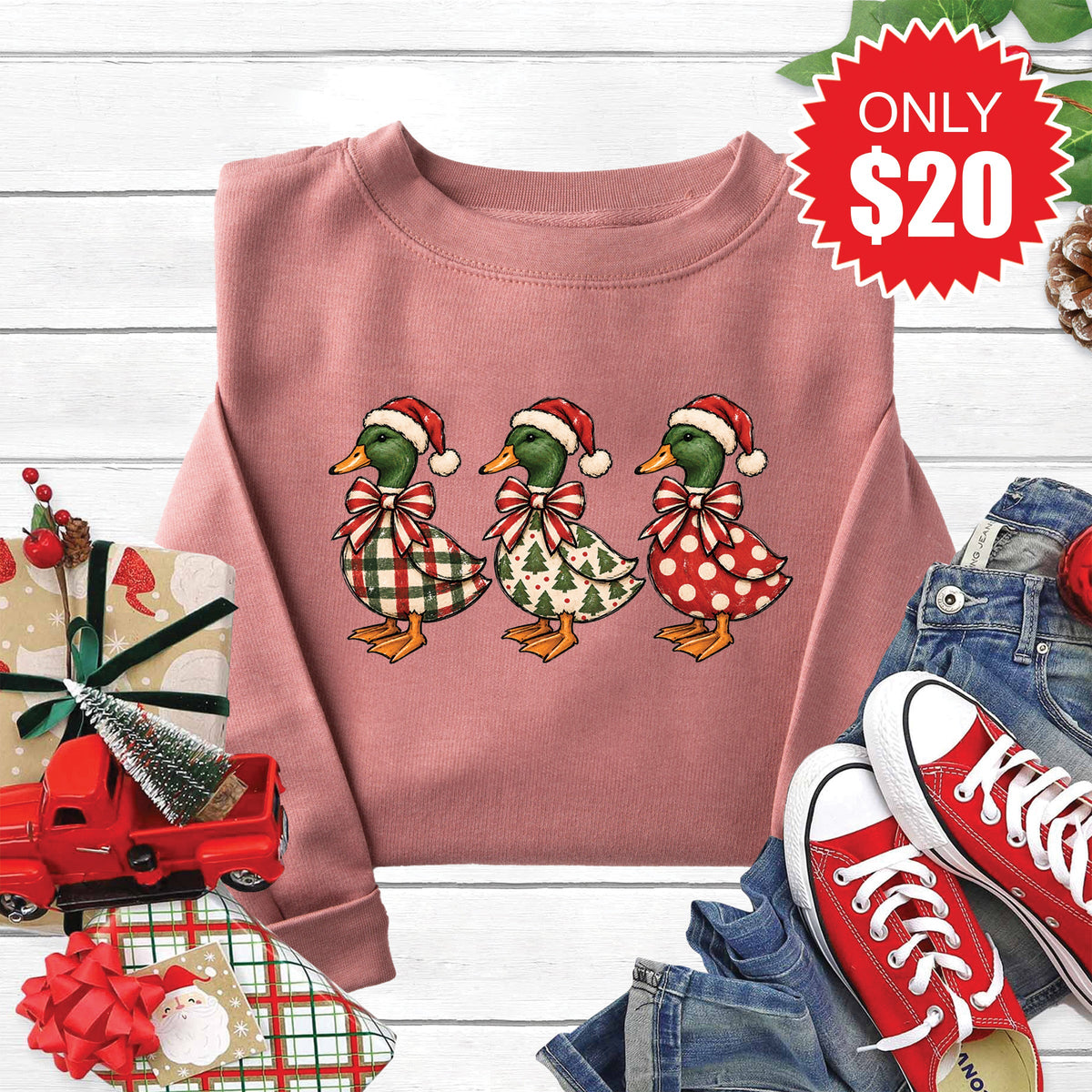 Christmas Duck Sweatshirt - Heather Mauve - 20 product image 1