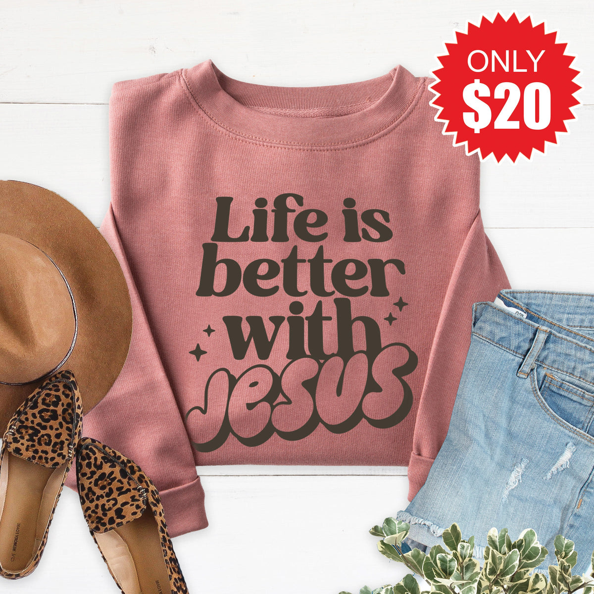 Life Is Better With Jesus Sweatshirt - Heather Mauve - 20 product image 1