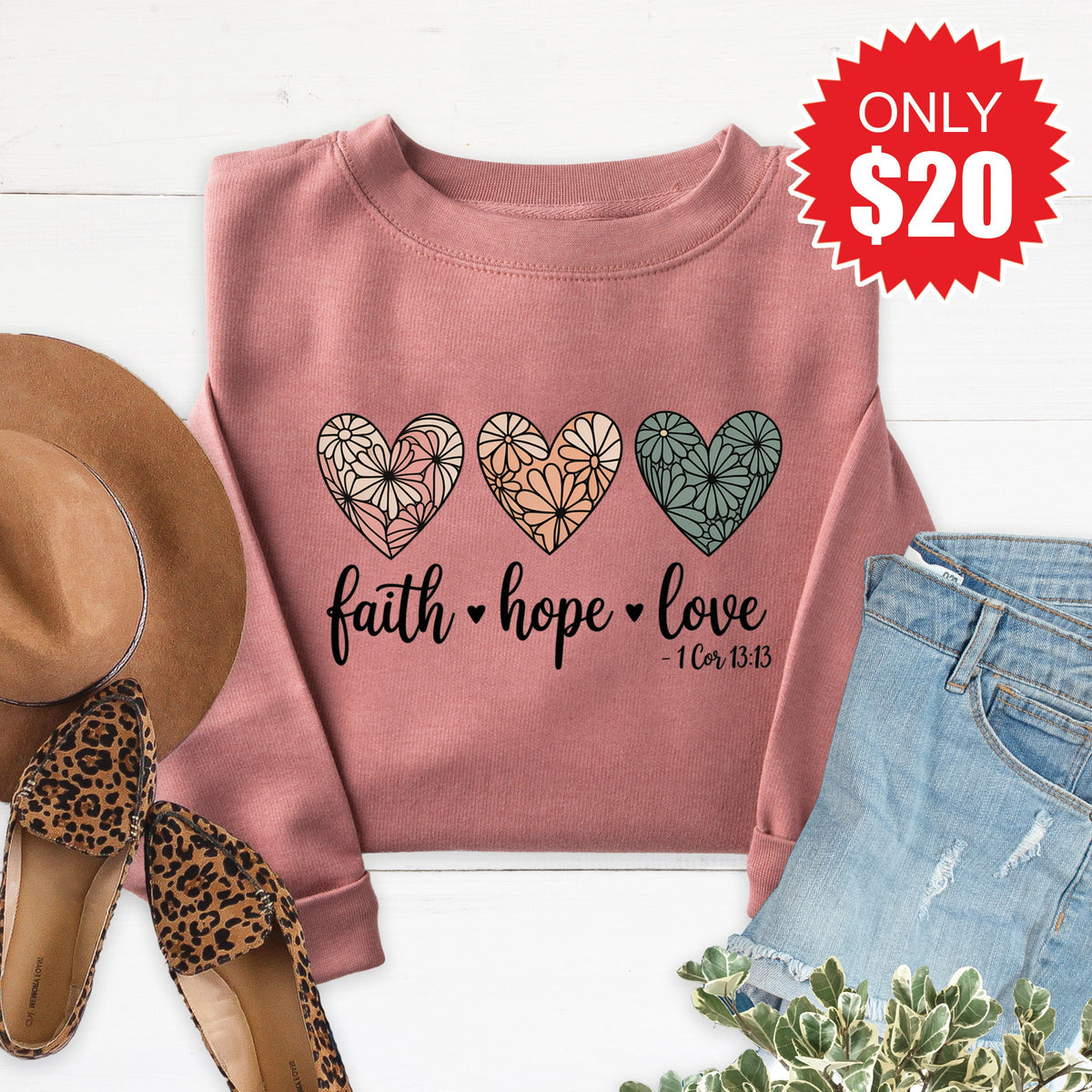 Faith Hope Love Sweatshirt - Heather Mauve - 20 product image 1