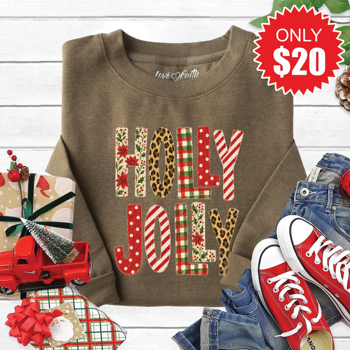 Holly Jolly Sweatshirt - Heather Olive - 20 product image 1