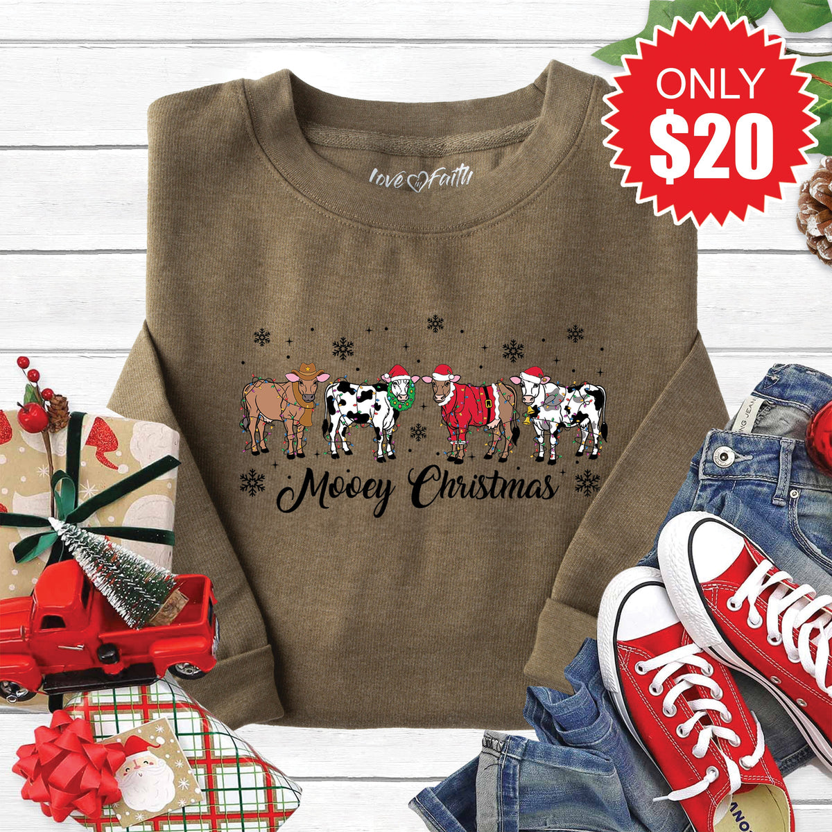 Mooey Christmas Sweatshirt - Heather Olive - 20 product image 1