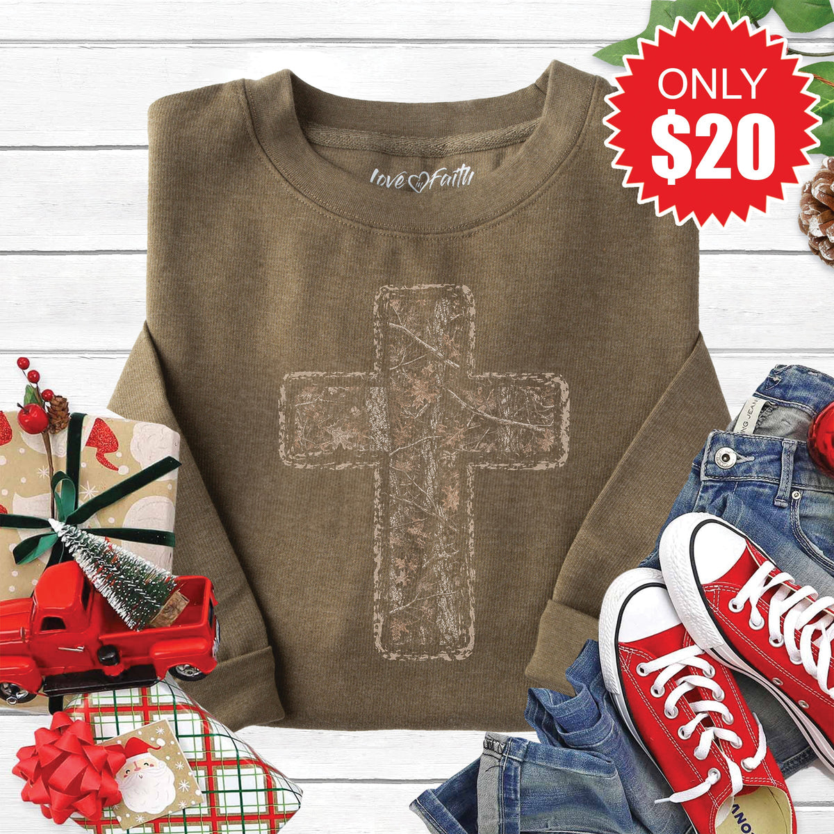Cross Sweatshirt - Heather Olive - 20 product image 1