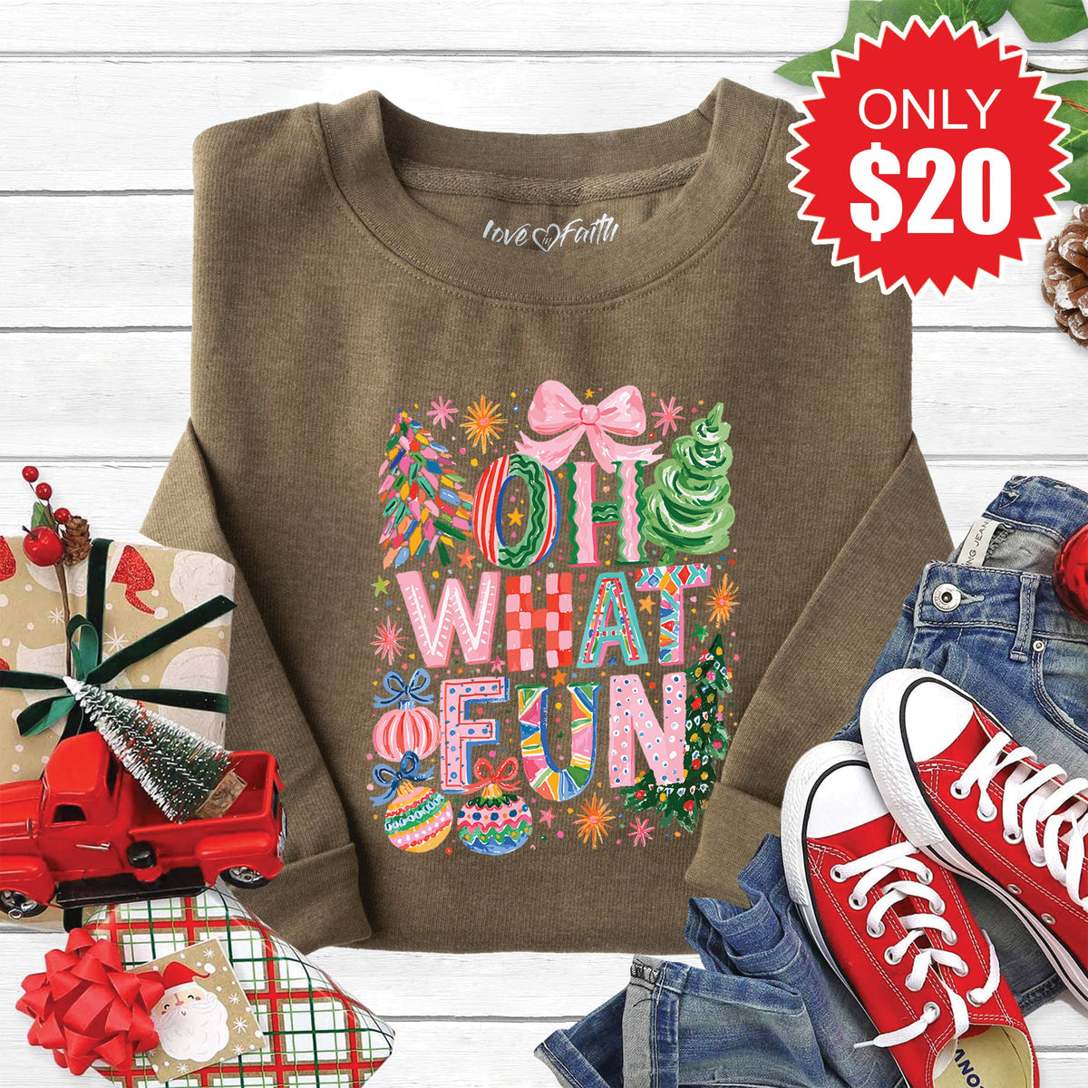 Oh What Fun Sweatshirt - Heather Olive - 20 product image 1