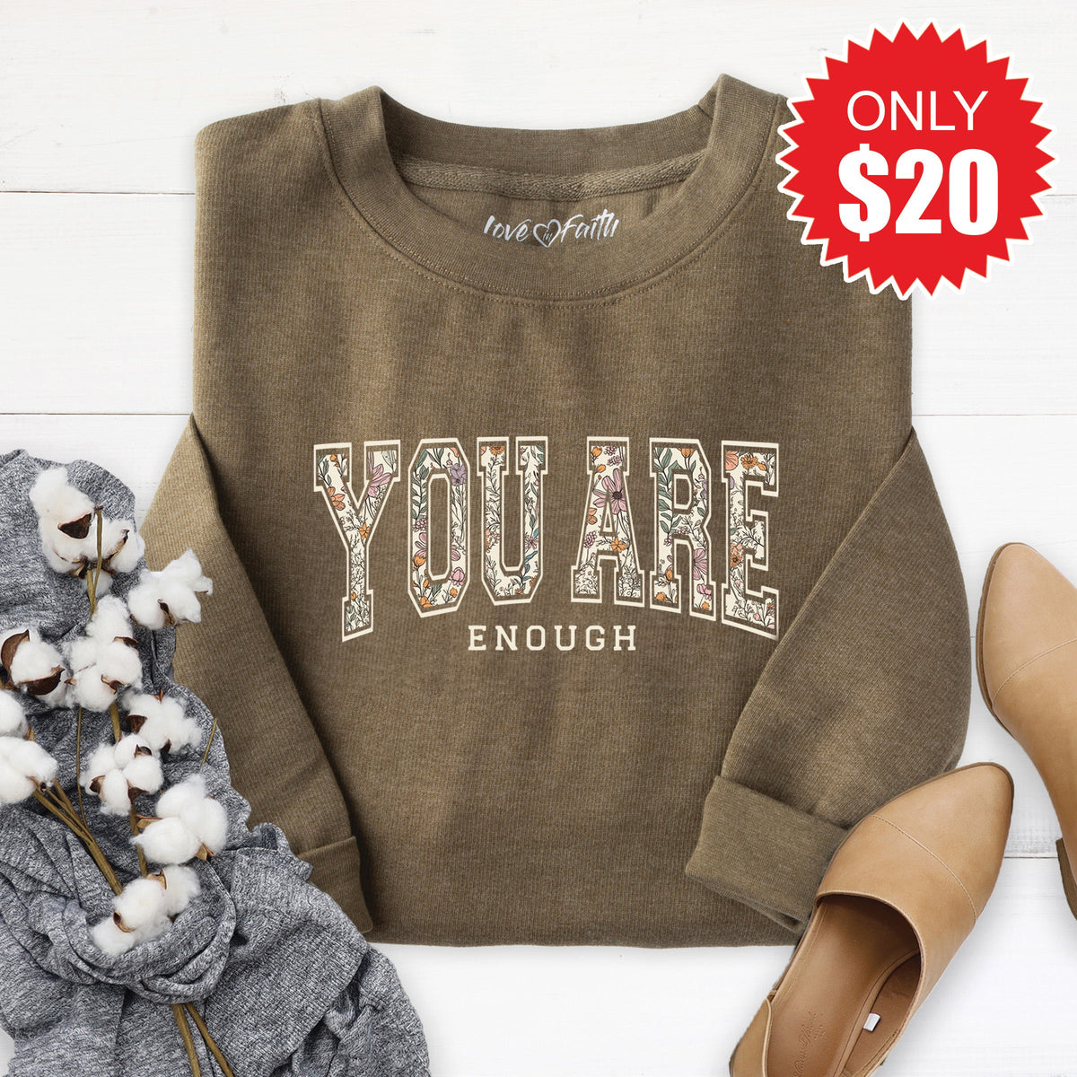 You Are Enough Sweatshirt - Heather Olive - 20 product image 1
